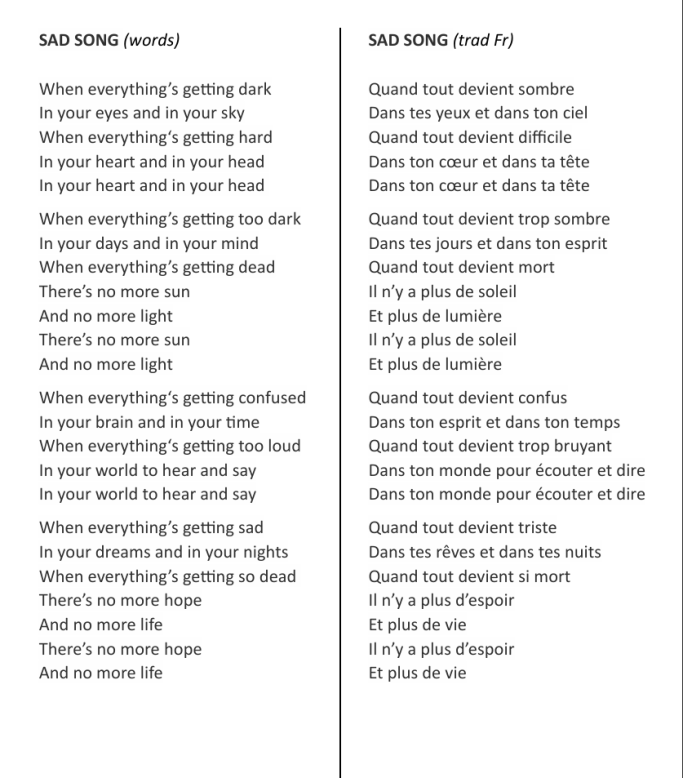 Words de SAD SONG Titre de l'album ALL DIFFERENT AND ALL THE SAME de GUITARE ROUGE - British Rock façon Frenchy