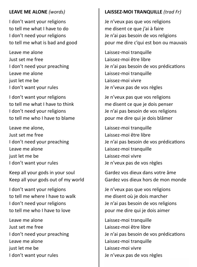 Words de LEAVE ME ALONE Titre de l'album ALL DIFFERENT AND ALL THE SAME de GUITARE ROUGE - British Rock façon Frenchy